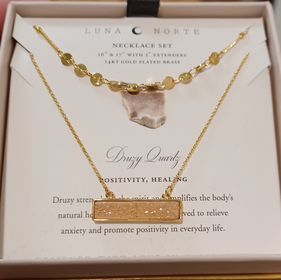 POWER OF TWO 2 Luna Norte Gold plated double Layer Necklaces DRUSY QUARTZ - Picture 3 of 4